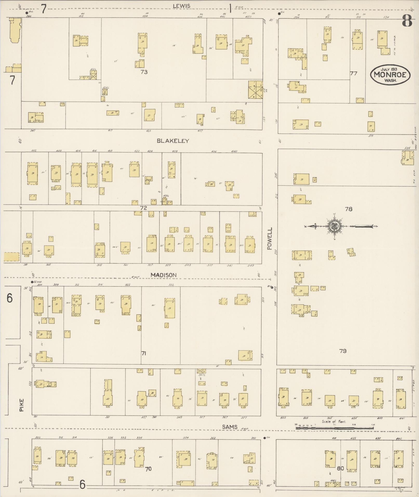 Sanborn Fire Insurance Map from Monroe, Snohomish County, Washington (1913), Sheet #0008 - Complete Map Set gallery image, historic Sanborn map, vintage wall art, Washington Washington