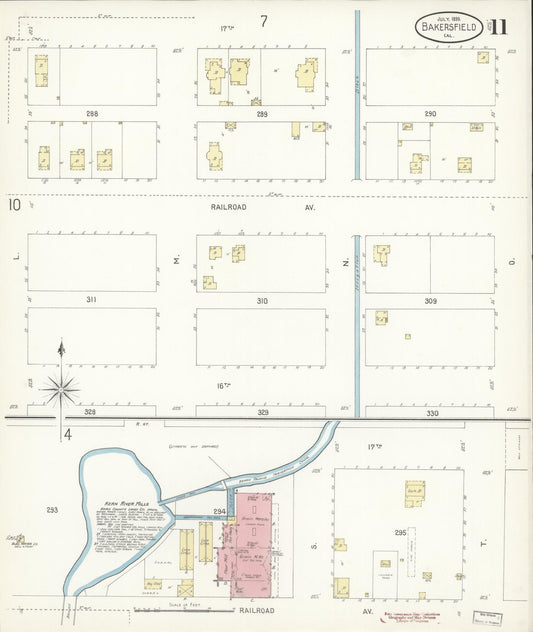 Sanborn Fire Insurance Map from Bakersfield, Kern County, California (1899), Sheet #0011 - Historic Sanborn Fire Insurance Map Print, vintage old map wall art, antique decor, genealogy gift, California California map