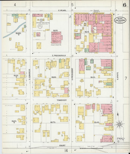 Sanborn Fire Insurance Map from Jackson, Hinds County, Mississippi (1900), Sheet #0006 - Complete Map Set gallery image, historic Sanborn map, vintage wall art, Mississippi Mississippi