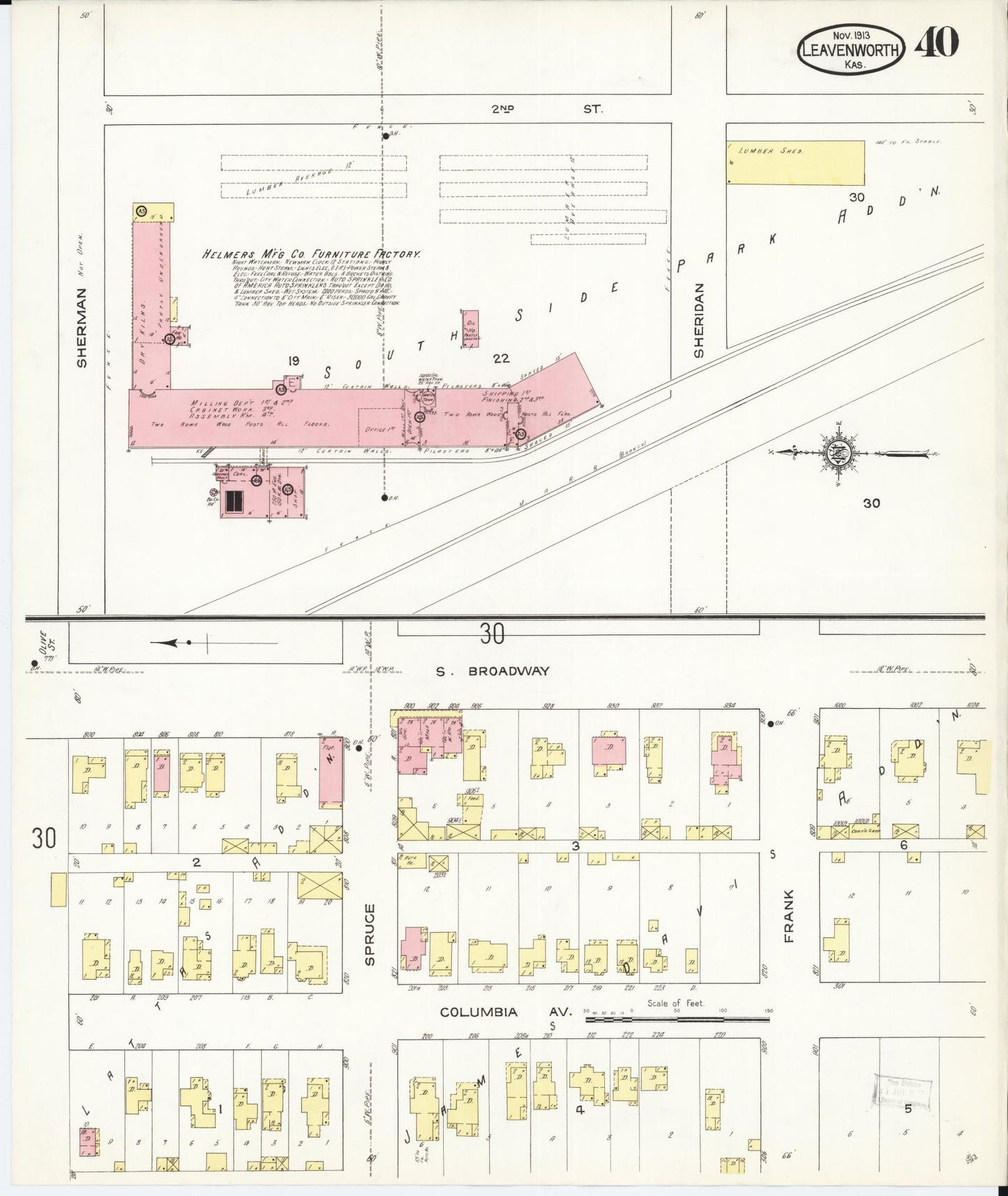 Sanborn Fire Insurance Map from Leavenworth, Leavenworth County, Kansas (1913), Sheet #0041 - Historic Sanborn Fire Insurance Map Print, vintage old map wall art, antique decor, genealogy gift, Kansas Kansas map