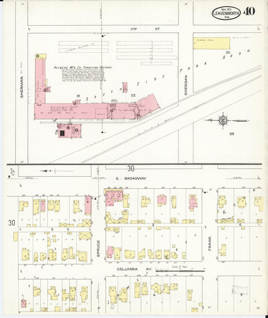 Sanborn Fire Insurance Map from Leavenworth, Leavenworth County, Kansas (1913), Sheet #0041 - Historic Sanborn Fire Insurance Map Print, vintage old map wall art, antique decor, genealogy gift, Kansas Kansas map