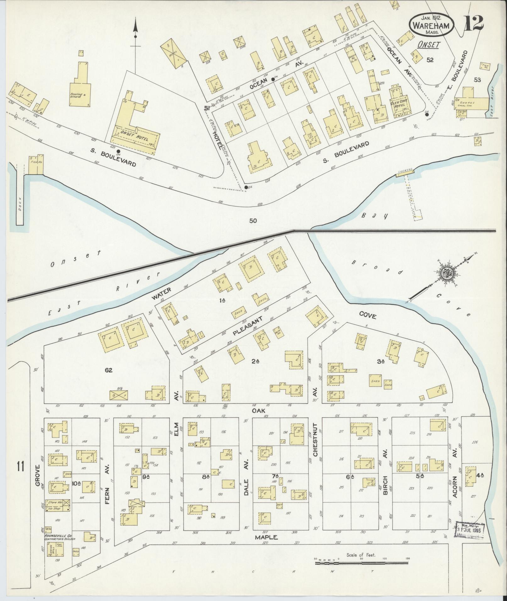 Sanborn Fire Insurance Map from Wareham, Plymouth County, Massachusetts (1912), Sheet #0012 - Complete Map Set gallery image, historic Sanborn map, vintage wall art, Massachusetts Massachusetts