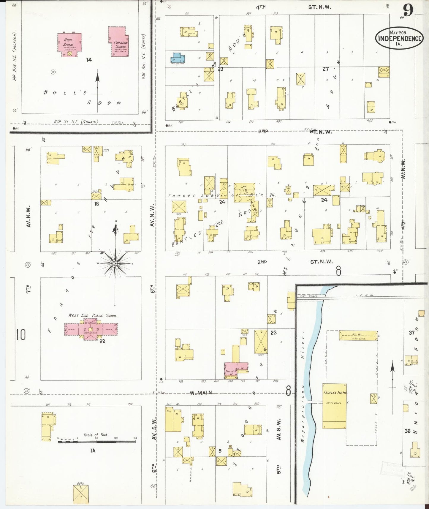 Sanborn Fire Insurance Map from Independence, Buchanan County, Iowa (1905), Sheet #0009 - Historic Sanborn Fire Insurance Map Print, vintage old map wall art
