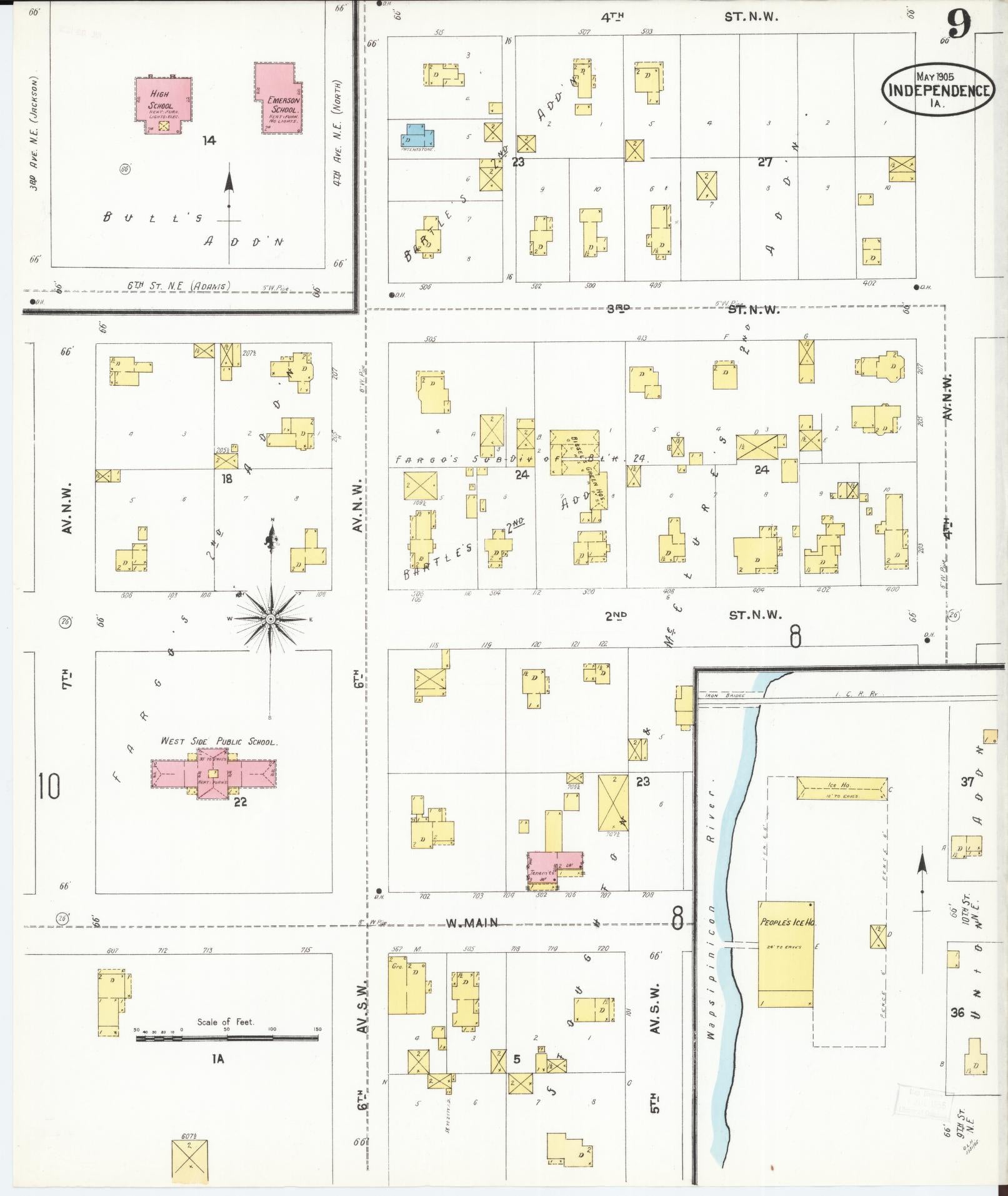 Sanborn Fire Insurance Map from Independence, Buchanan County, Iowa (1905), Sheet #0009 - Historic Sanborn Fire Insurance Map Print, vintage old map wall art