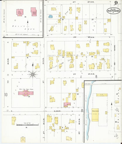 Sanborn Fire Insurance Map from Independence, Buchanan County, Iowa (1905), Sheet #0009 - Historic Sanborn Fire Insurance Map Print, vintage old map wall art