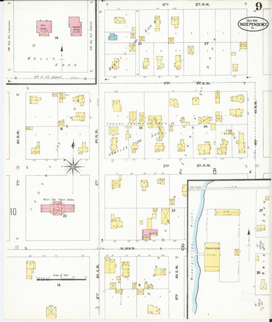 Sanborn Fire Insurance Map from Independence, Buchanan County, Iowa (1905), Sheet #0009 - Historic Sanborn Fire Insurance Map Print, vintage old map wall art