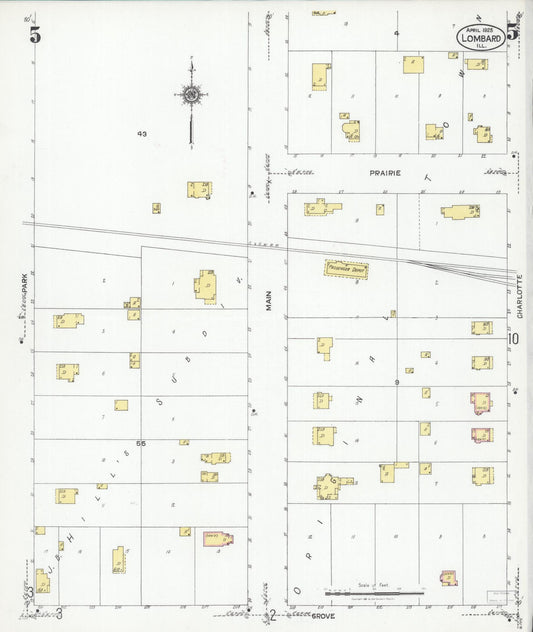 Sanborn Fire Insurance Map from Lombard, Du Page County, Illinois (1925), Sheet #0005 - Historic Sanborn Fire Insurance Map Print, vintage old map wall art, antique decor, genealogy gift, Illinois Illinois map