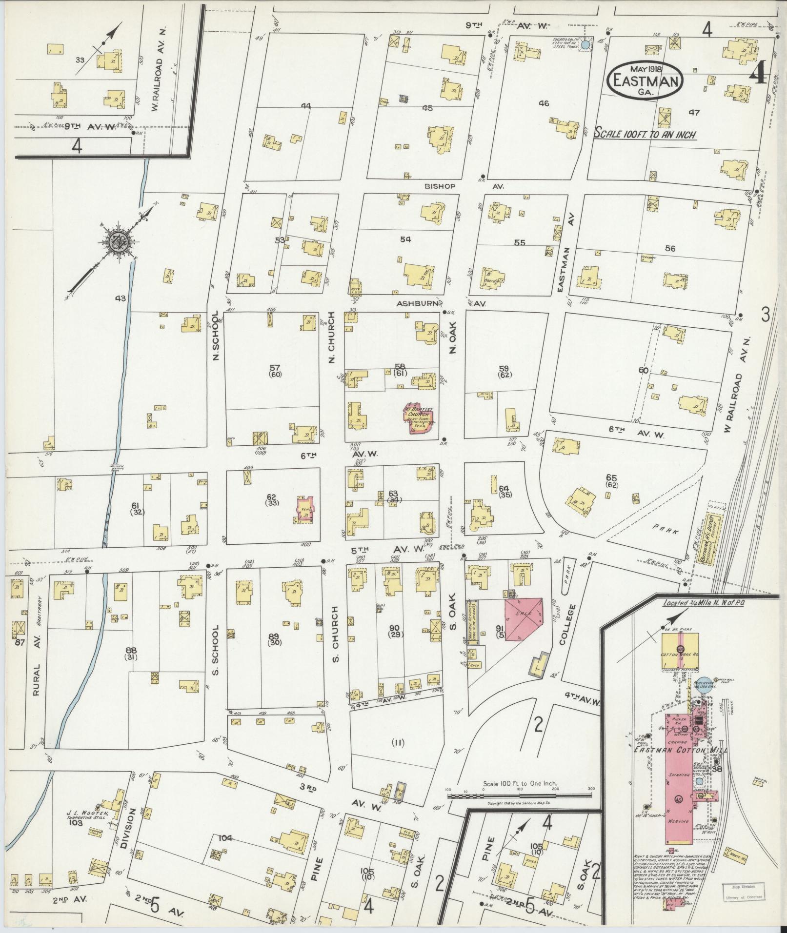 Sanborn Fire Insurance Map from Eastman, Dodge County, Georgia (1918), Sheet #0004 - Complete Map Set gallery image, historic Sanborn map, vintage wall art, Georgia Georgia