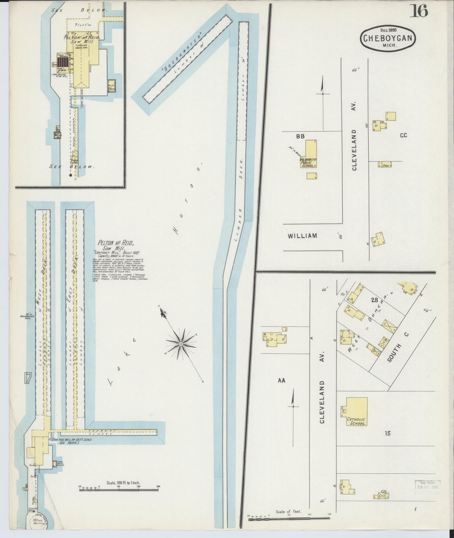 Sanborn Fire Insurance Map from Cheboygan, Cheboygan County, Michigan (1895), Sheet #0016 - Historic Sanborn Fire Insurance Map Print, vintage old map wall art, antique decor, genealogy gift, Michigan Michigan map