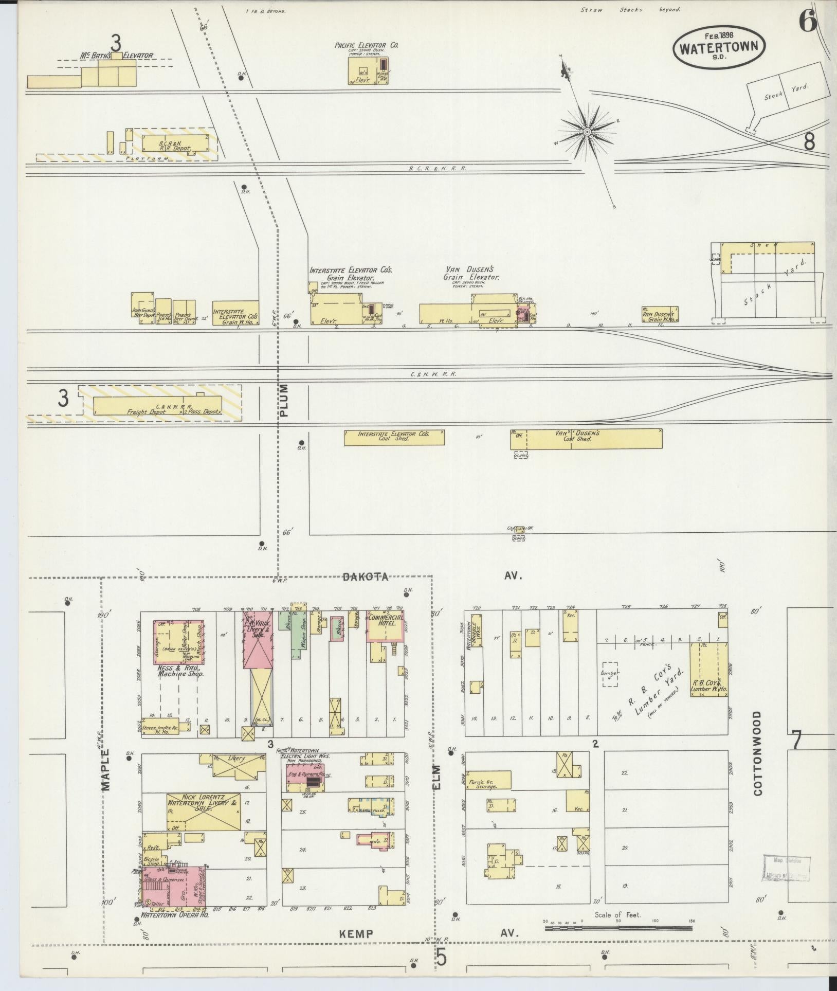 Sanborn Fire Insurance Map from Watertown, Codington County, South Dakota (1898), Sheet #0006 - Historic Sanborn Fire Insurance Map Print, vintage old map wall art, antique decor, genealogy gift, South Dakota South Dakota map