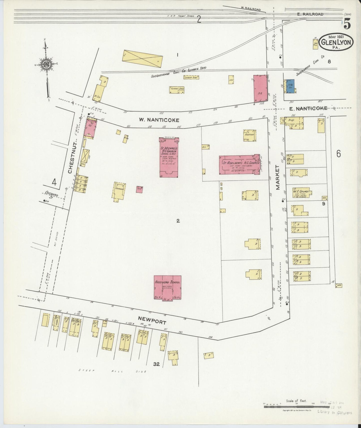 Sanborn Fire Insurance Map from Glen Lyon, Luzerne County, Pennsylvania (1921), Sheet #0005 - Historic Sanborn Fire Insurance Map Print, vintage old map wall art, antique decor, genealogy gift, Pennsylvania Pennsylvania map