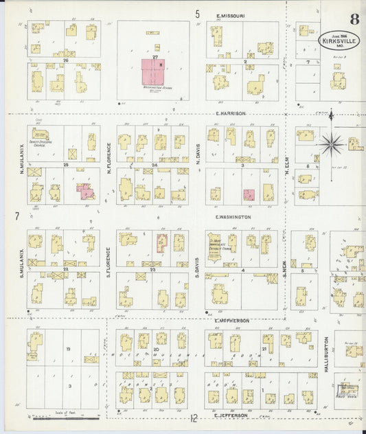 Sanborn Fire Insurance Map from Kirksville, Adair County, Missouri (1906), Sheet #0008 - Historic Sanborn Fire Insurance Map Print, vintage old map wall art, antique decor, genealogy gift, Missouri Missouri map
