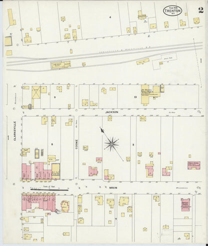 Sanborn Fire Insurance Map from Trenton, Todd County, Kentucky (1909), Sheet #0002 - Complete Map Set gallery image, historic Sanborn map, vintage wall art, Kentucky Kentucky