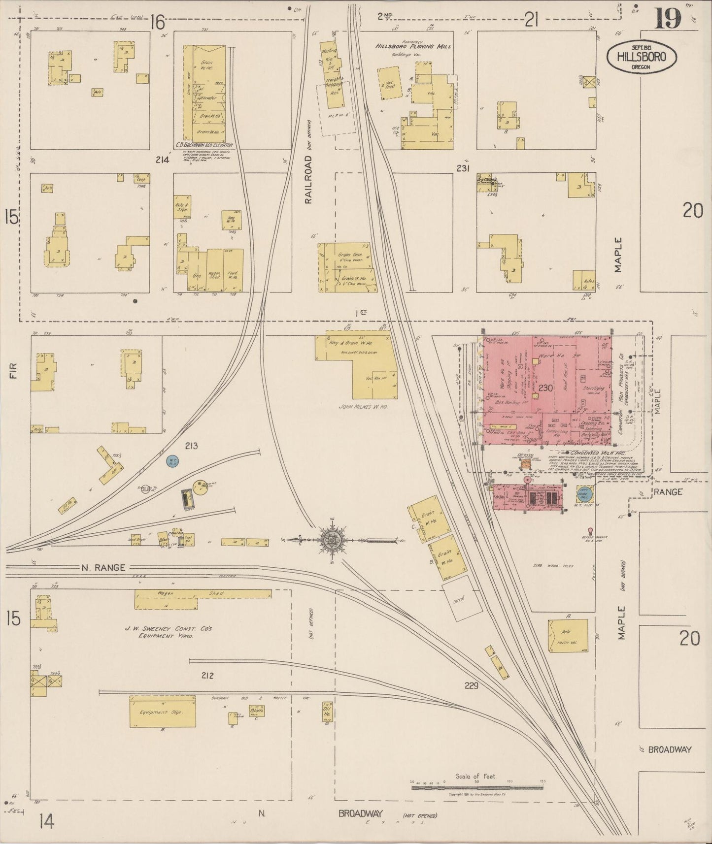 Sanborn Fire Insurance Map from Hillsboro, Washington County, Oregon (1921), Sheet #0019 - Historic Sanborn Fire Insurance Map Print, vintage old map wall art, antique decor, genealogy gift, Oregon Oregon map
