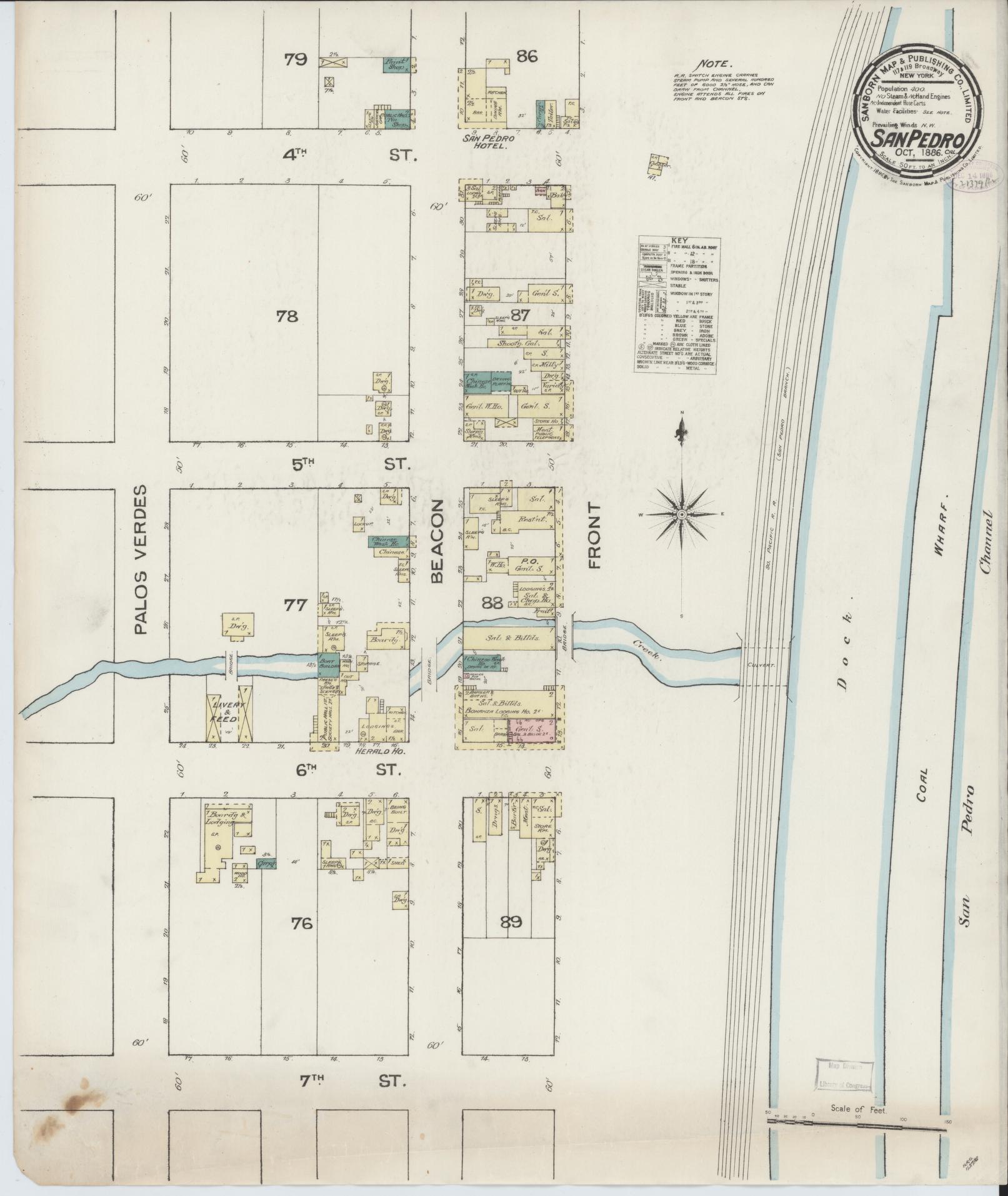 Sanborn Fire Insurance Map from San Pedro, Los Angeles County, California. (1886) – Historic Sanborn Fire Insurance Map Print