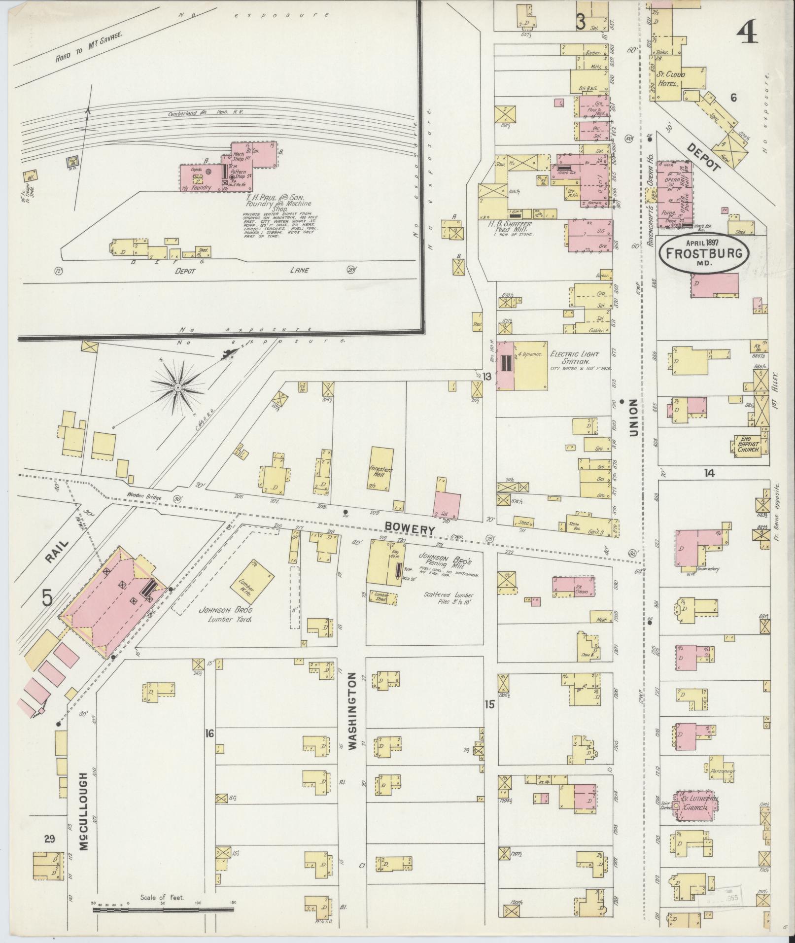 Sanborn Fire Insurance Map from Frostburg, Allegany County, Maryland (1897), Sheet #0004 - Historic Sanborn Fire Insurance Map Print, vintage old map wall art