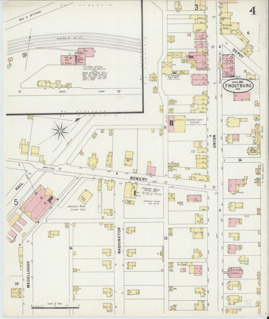 Sanborn Fire Insurance Map from Frostburg, Allegany County, Maryland (1897), Sheet #0004 - Historic Sanborn Fire Insurance Map Print, vintage old map wall art
