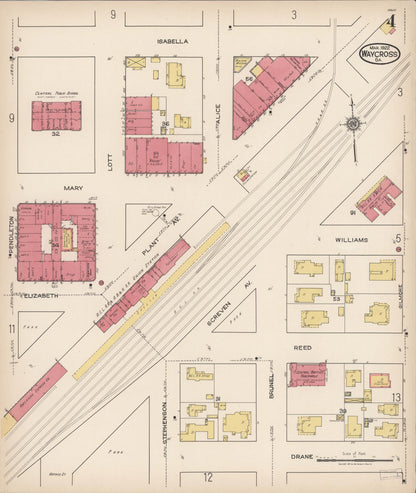 Sanborn Fire Insurance Map from Waycross, Ware County, Georgia (1922), Sheet #0004 - Complete Map Set gallery image, historic Sanborn map, vintage wall art, Georgia Georgia