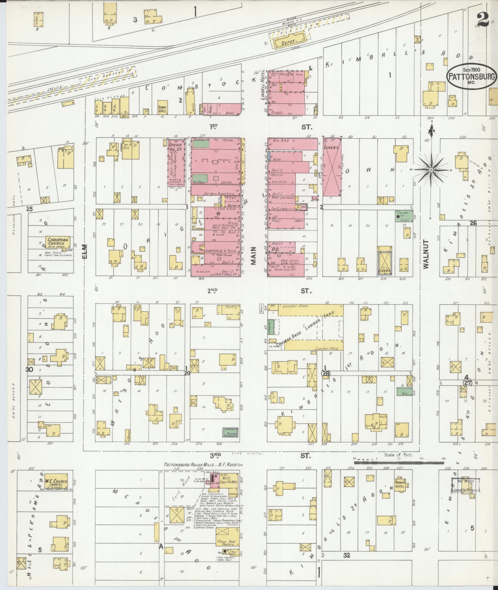 Sanborn Fire Insurance Map from Pattonsburg, Daviess County, Missouri (1900), Sheet #0002 - Historic Sanborn Fire Insurance Map Print, vintage old map wall art, antique decor, genealogy gift, Missouri Missouri map