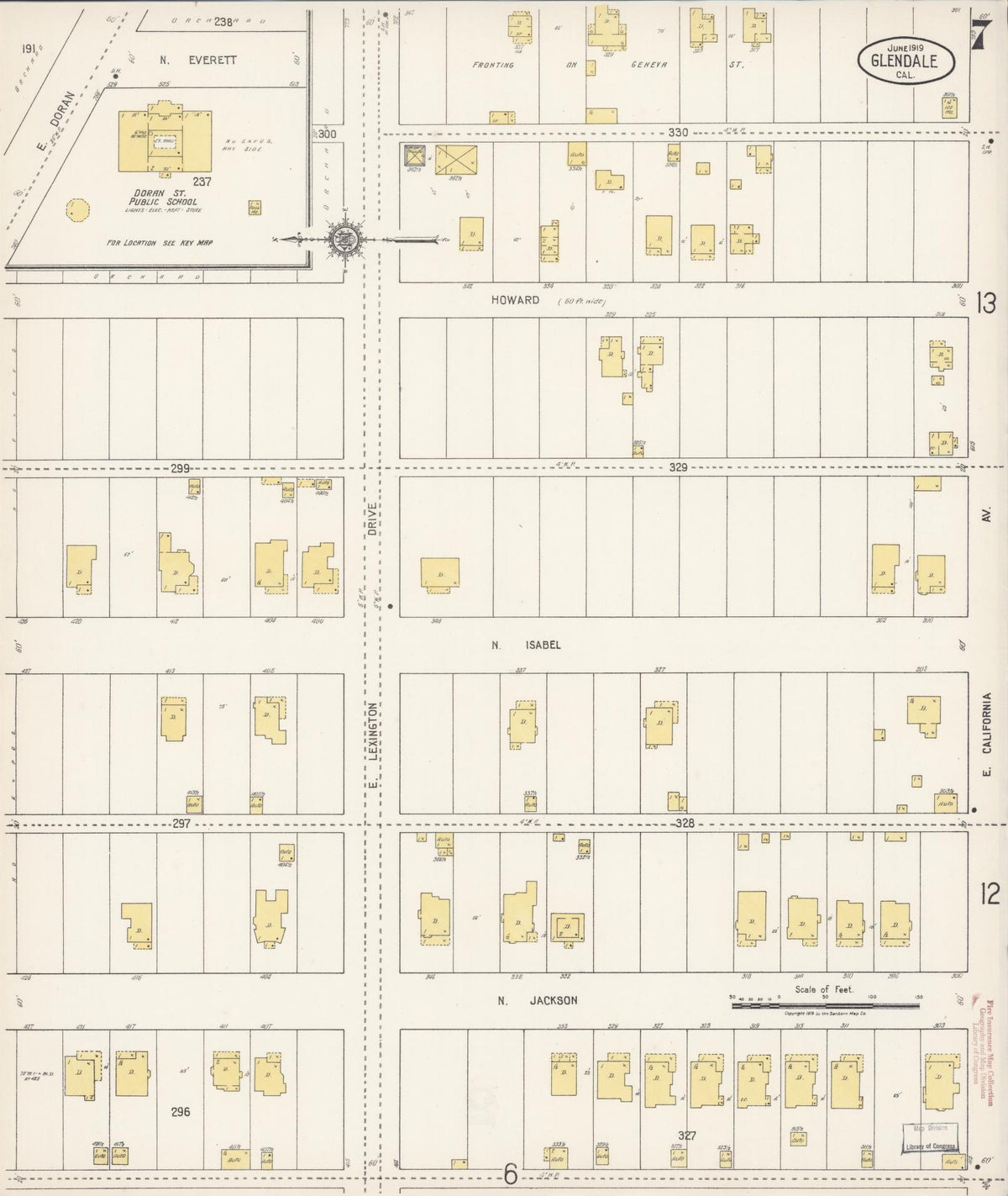 Sanborn Fire Insurance Map from Glendale, Los Angeles County, California (1919), Sheet #0007 - Complete Map Set gallery image, historic Sanborn map, vintage wall art, California California