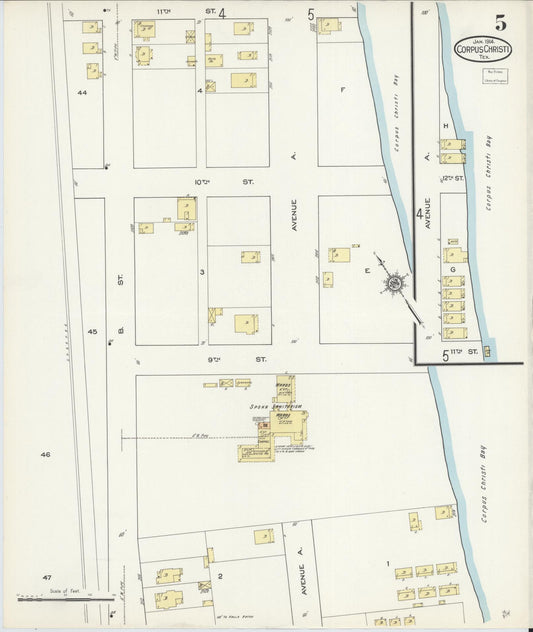 Sanborn Fire Insurance Map from Corpus Christi, Nueces County, Texas (1914), Sheet #0005 - Historic Sanborn Fire Insurance Map Print, vintage old map wall art, antique decor, genealogy gift, Texas Texas map