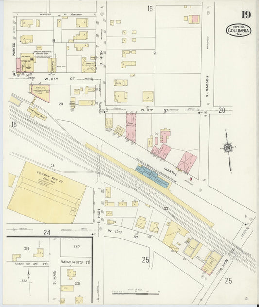 Sanborn Fire Insurance Map from Columbia, Maury County, Tennessee (1914), Sheet #0019 - Historic Sanborn Fire Insurance Map Print, vintage old map wall art, antique decor, genealogy gift, Tennessee Tennessee map