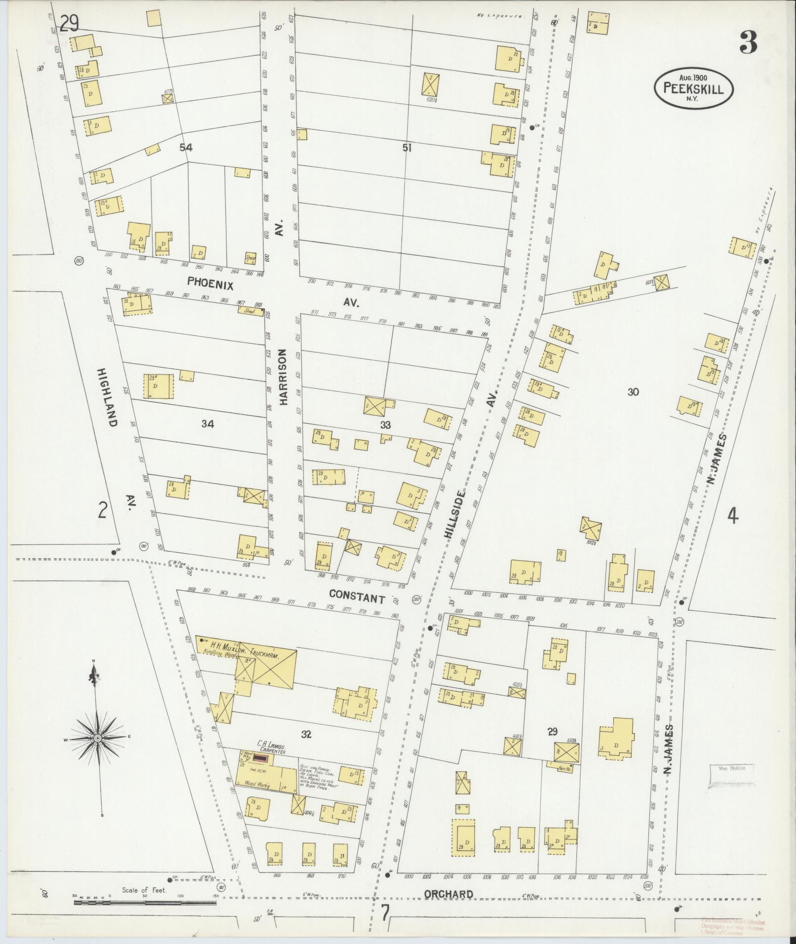 Sanborn Fire Insurance Map from Peekskill, Westchester County, New York (1900), Sheet #0003 - Complete Map Set gallery image, historic Sanborn map, vintage wall art, New York New York