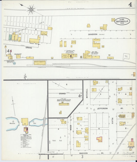 Sanborn Fire Insurance Map from Ortonville, Big Stone County, Minnesota (1899), Sheet #0004 - Historic Sanborn Fire Insurance Map Print, vintage old map wall art, antique decor, genealogy gift, Minnesota Minnesota map