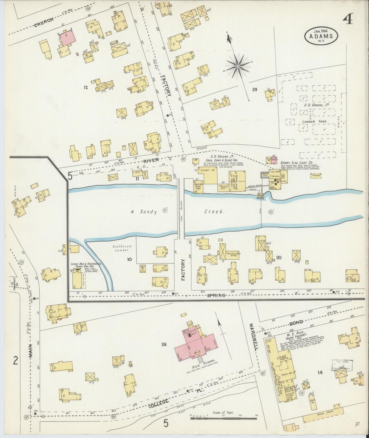Sanborn Fire Insurance Map from Adams, Jefferson County, New York (1906), Sheet #0004 - Complete Map Set gallery image, historic Sanborn map, vintage wall art, New York New York