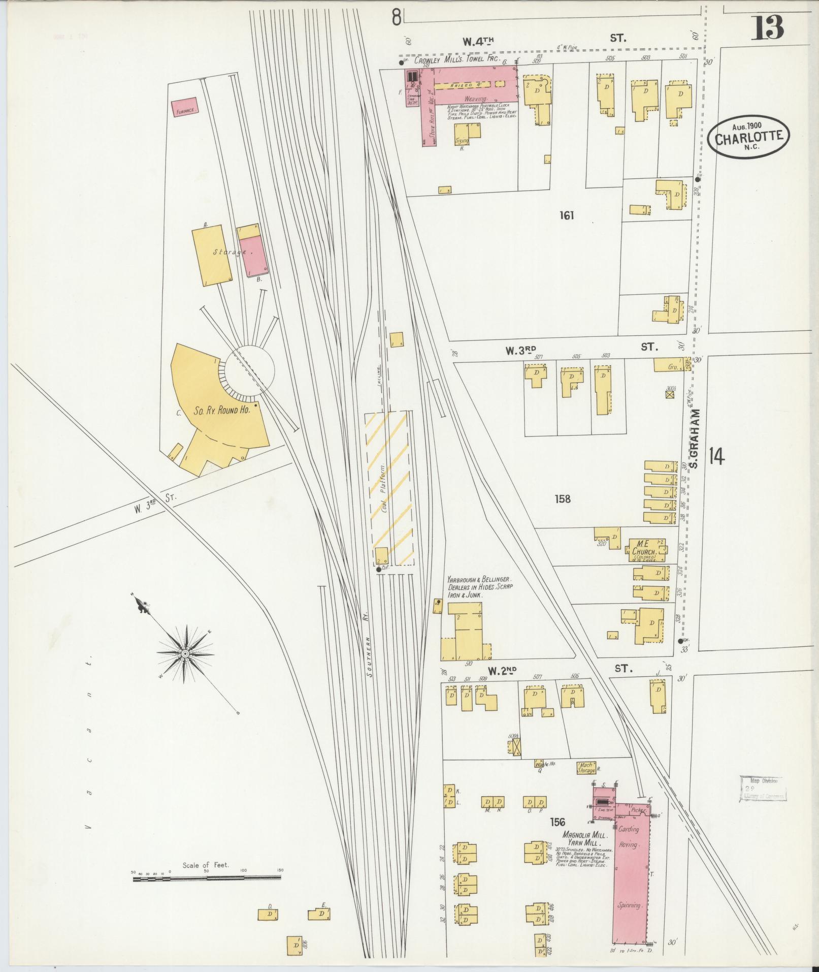 Sanborn Fire Insurance Map from Charlotte, Mecklenburg County, North Carolina (1900), Sheet #0013 - Complete Map Set gallery image, historic Sanborn map, vintage wall art, North Carolina North Carolina