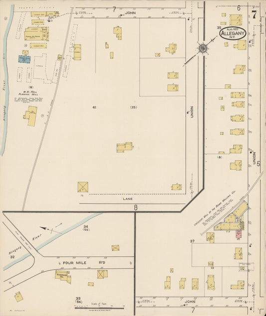 Sanborn Fire Insurance Map from Allegany, Cattaraugus County, New York (1922), Sheet #0007 - Historic Sanborn Fire Insurance Map Print, vintage old map wall art, antique decor, genealogy gift, New York New York map