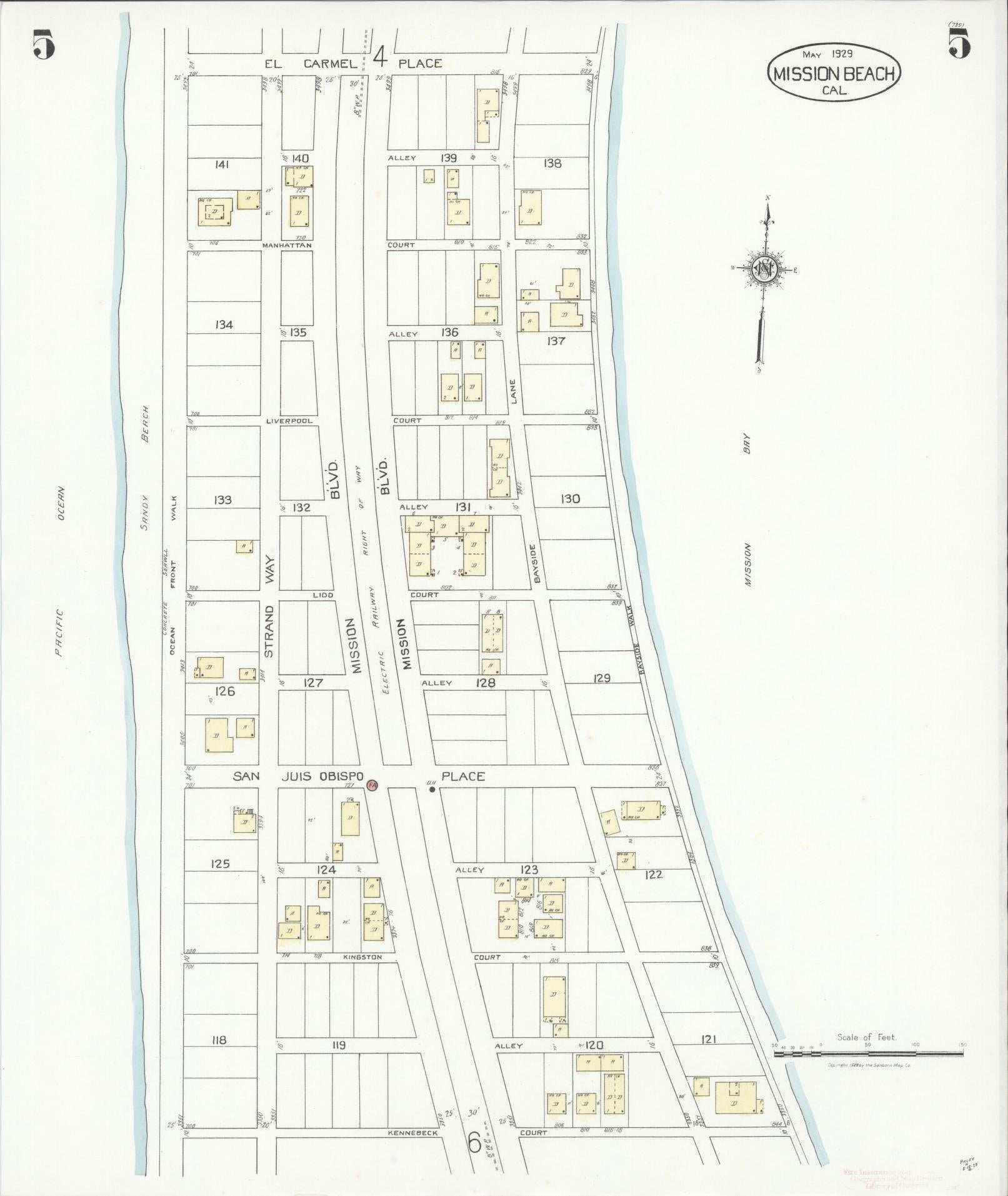 Sanborn Fire Insurance Map from Mission Beach, San Diego County, California (1929), Sheet #0005 - Historic Sanborn Fire Insurance Map Print, vintage old map wall art, antique decor, genealogy gift, California California map