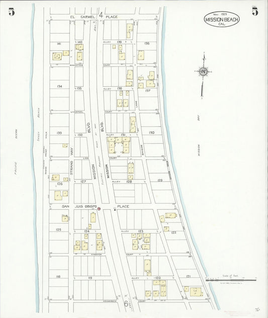Sanborn Fire Insurance Map from Mission Beach, San Diego County, California (1929), Sheet #0005 - Historic Sanborn Fire Insurance Map Print, vintage old map wall art, antique decor, genealogy gift, California California map