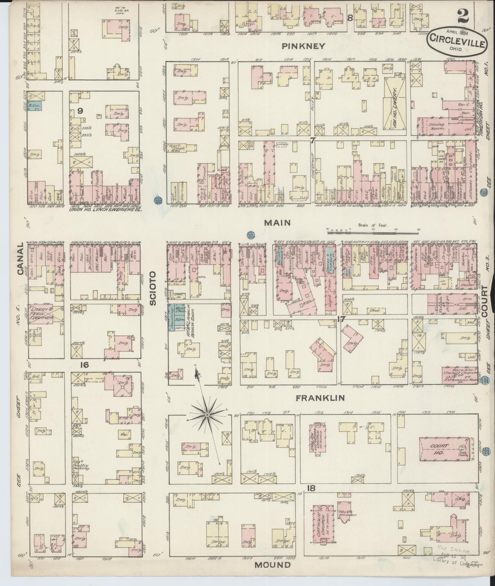 Sanborn Fire Insurance Map from Circleville, Pickaway County, Ohio (1884), Sheet #0002 - Complete Map Set gallery image, historic Sanborn map, vintage wall art, Ohio Ohio