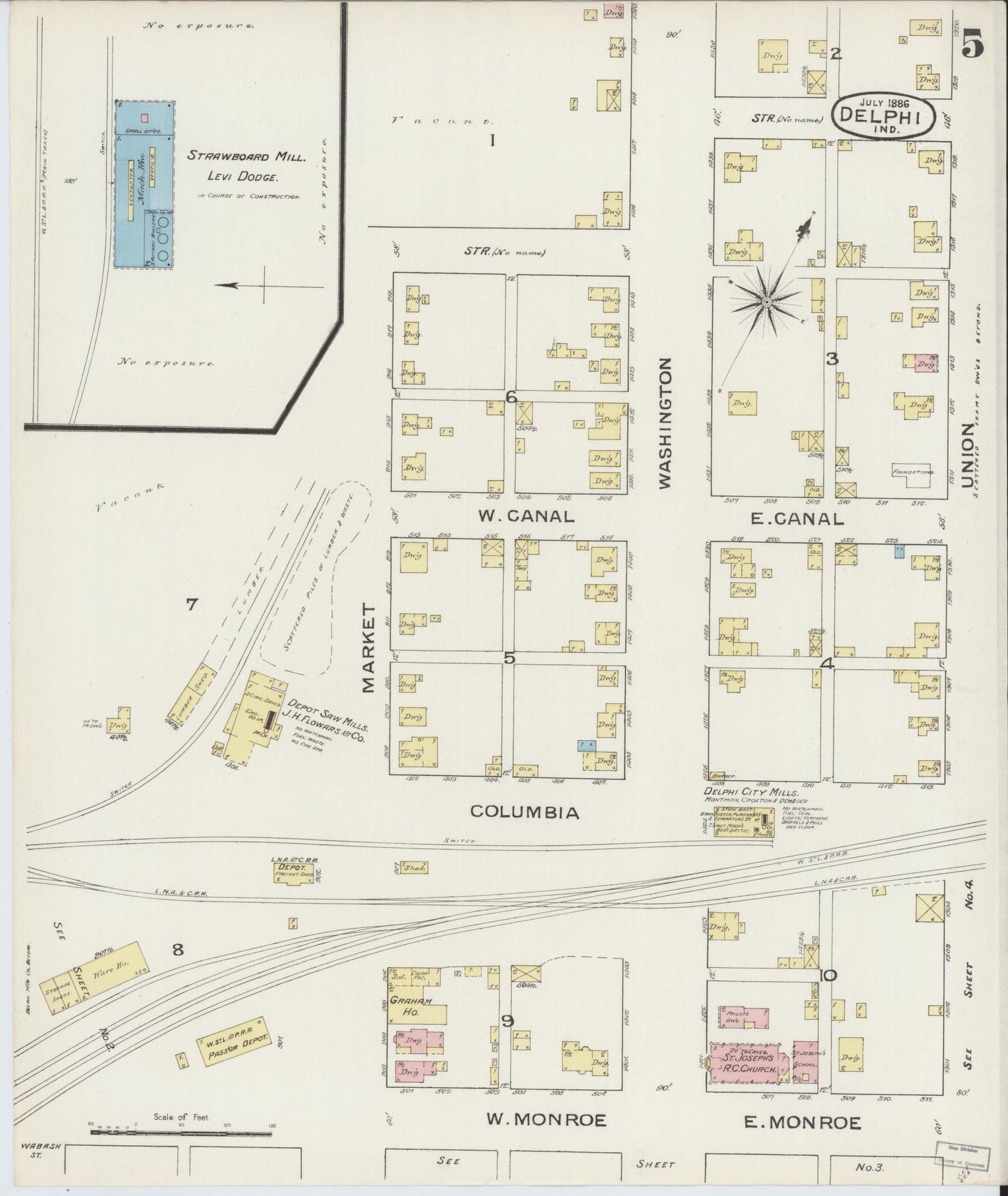 Sanborn Fire Insurance Map from Delphi, Carroll County, Indiana (1886), Sheet #0005 - Complete Map Set gallery image, historic Sanborn map, vintage wall art, Indiana Indiana
