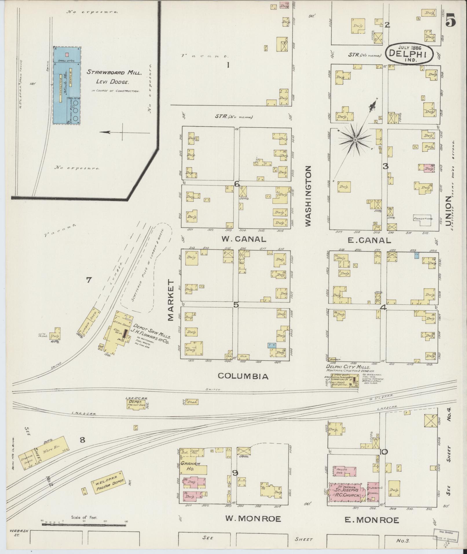 Sanborn Fire Insurance Map from Delphi, Carroll County, Indiana (1886), Sheet #0005 - Complete Map Set gallery image, historic Sanborn map, vintage wall art, Indiana Indiana
