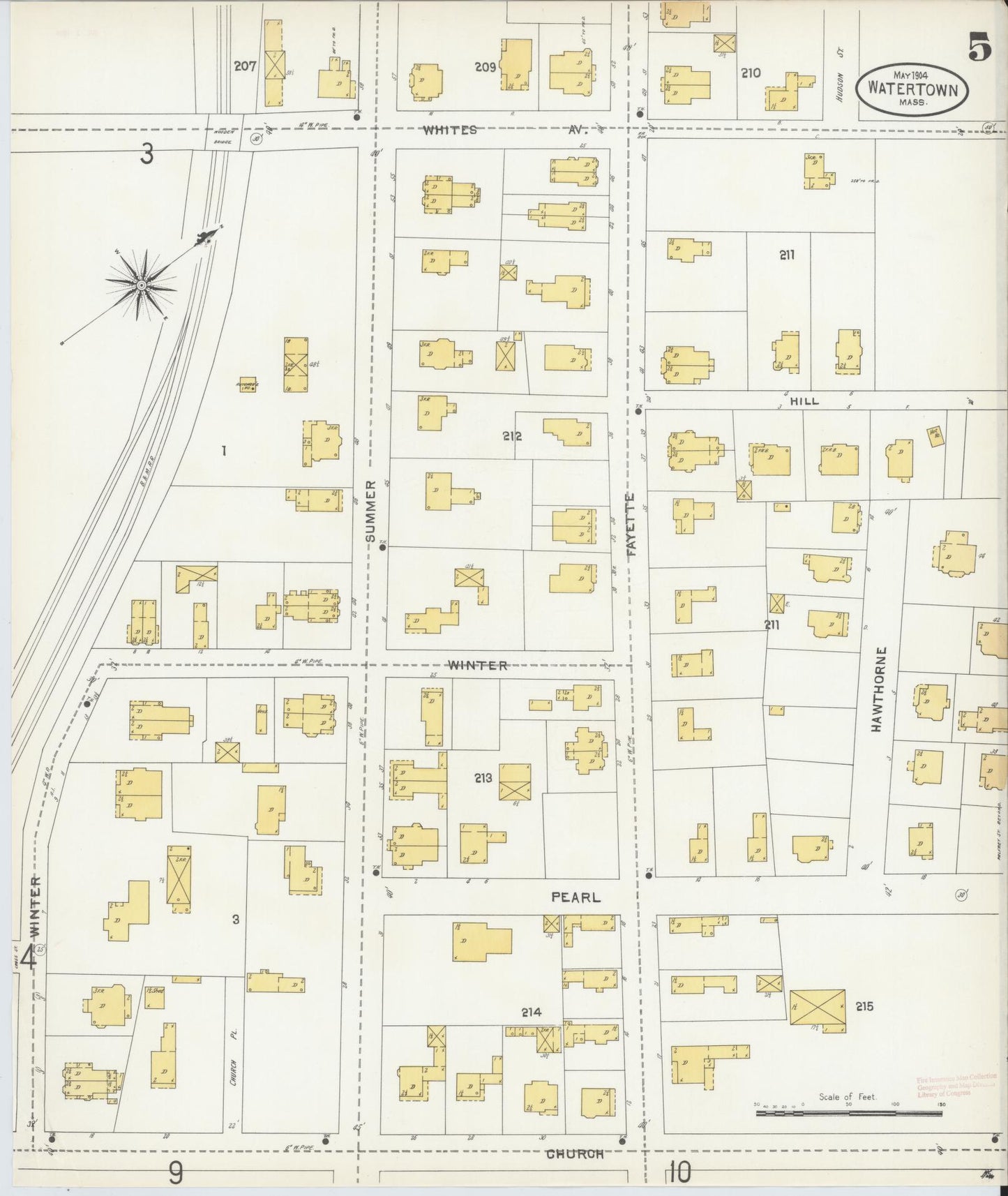 Sanborn Fire Insurance Map from Watertown, Middlesex County, Massachusetts (1904), Sheet #0005 - Complete Map Set gallery image, historic Sanborn map, vintage wall art, Massachusetts Massachusetts