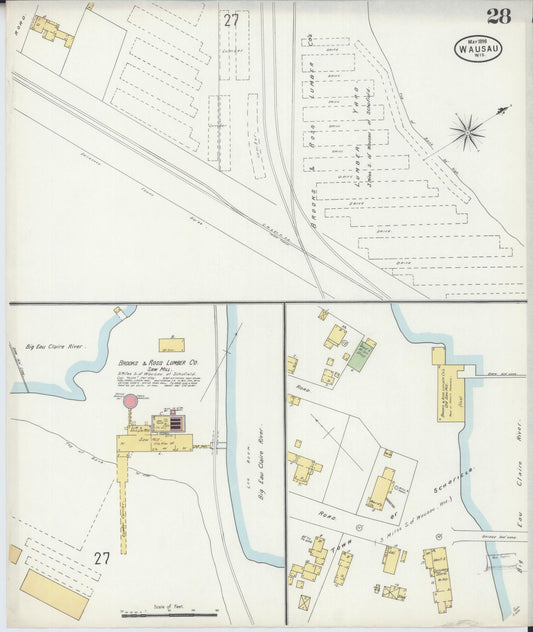 Sanborn Fire Insurance Map from Wausau, Marathon County, Wisconsin (1898), Sheet #0028 - Historic Sanborn Fire Insurance Map Print, vintage old map wall art, antique decor, genealogy gift, Wisconsin Wisconsin map