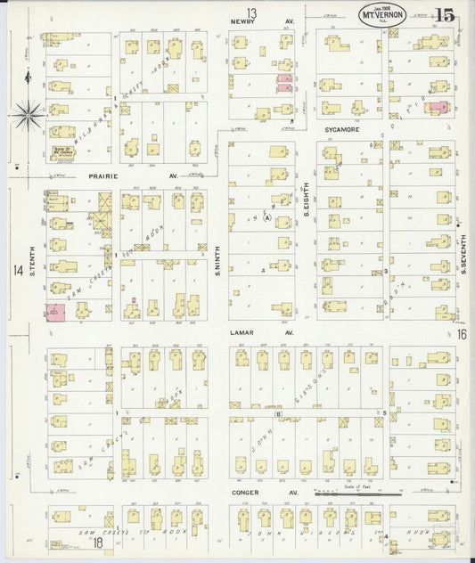 Sanborn Fire Insurance Map from Mount Vernon, Jefferson County, Illinois (1908), Sheet #0015 - Historic Sanborn Fire Insurance Map Print, vintage old map wall art, antique decor, genealogy gift, Illinois Illinois map