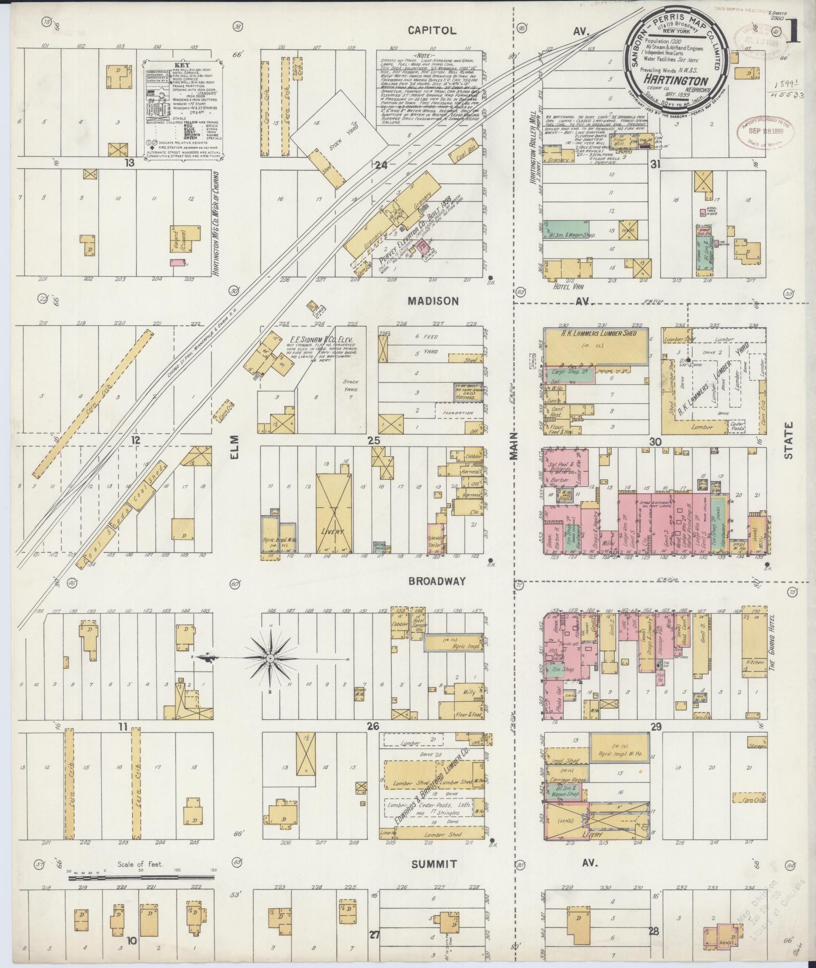 Sanborn Fire Insurance Map from Hartington, Cedar County, Nebraska (1899), Sheet #0001 - Historic Sanborn Fire Insurance Map Print, vintage old map wall art, antique decor, genealogy gift, Nebraska Nebraska map