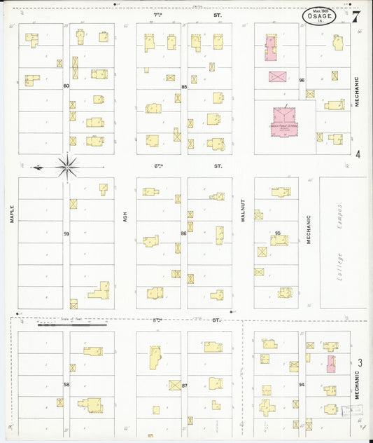 Sanborn Fire Insurance Map from Osage, Mitchell County, Iowa (1905), Sheet #0007 - Historic Sanborn Fire Insurance Map Print, vintage old map wall art