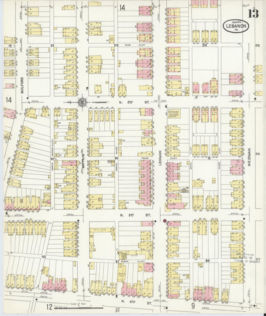Sanborn Fire Insurance Map from Lebanon, Lebanon County, Pennsylvania (1912), Sheet #0013 - Historic Sanborn Fire Insurance Map Print, vintage old map wall art, antique decor, genealogy gift, Pennsylvania Pennsylvania map