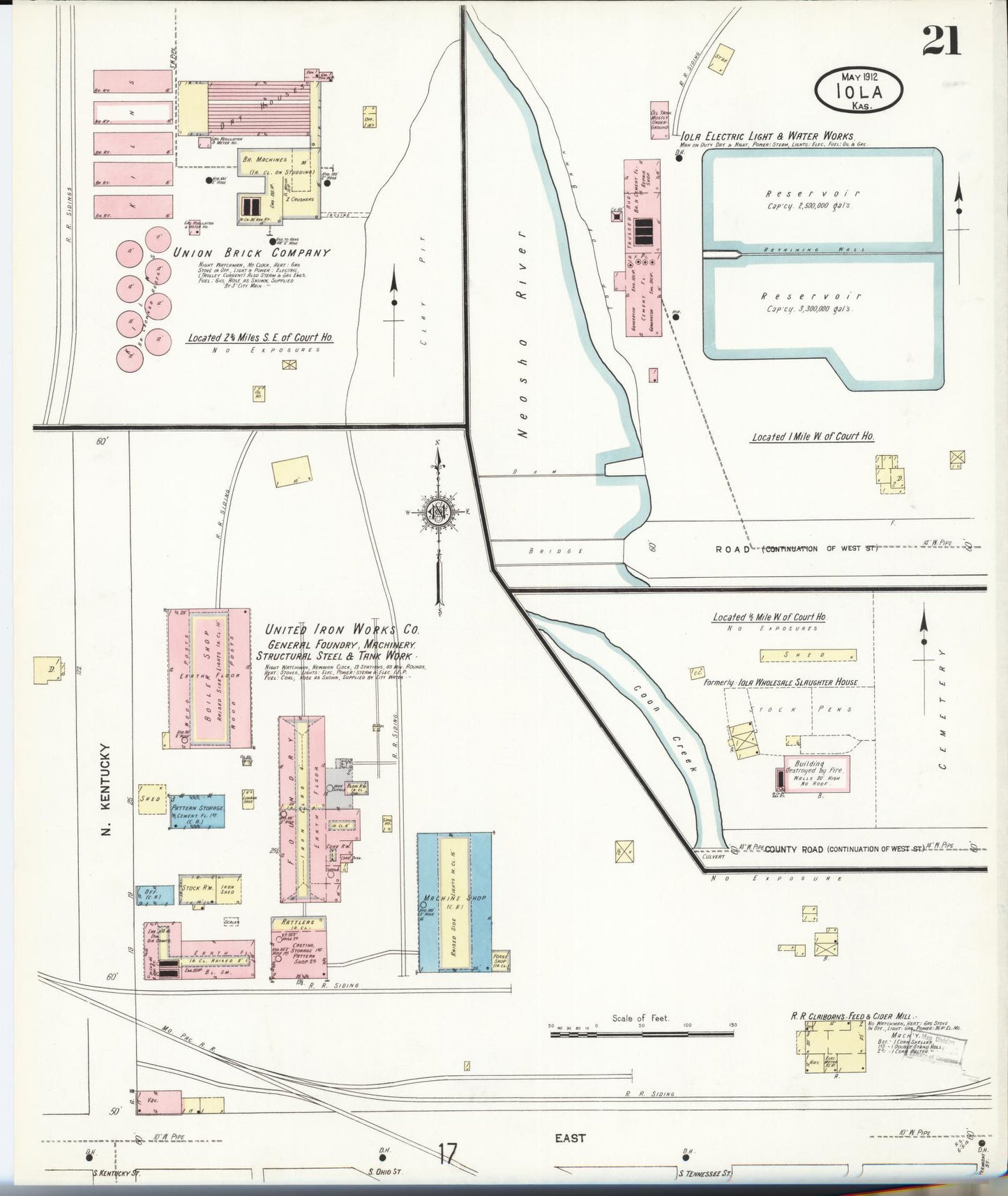 Sanborn Fire Insurance Map from Iola, Allen County, Kansas (1912), Sheet #0021 - Historic Sanborn Fire Insurance Map Print, vintage old map wall art, antique decor, genealogy gift, Kansas Kansas map