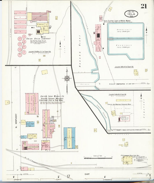 Sanborn Fire Insurance Map from Iola, Allen County, Kansas (1912), Sheet #0021 - Historic Sanborn Fire Insurance Map Print, vintage old map wall art, antique decor, genealogy gift, Kansas Kansas map