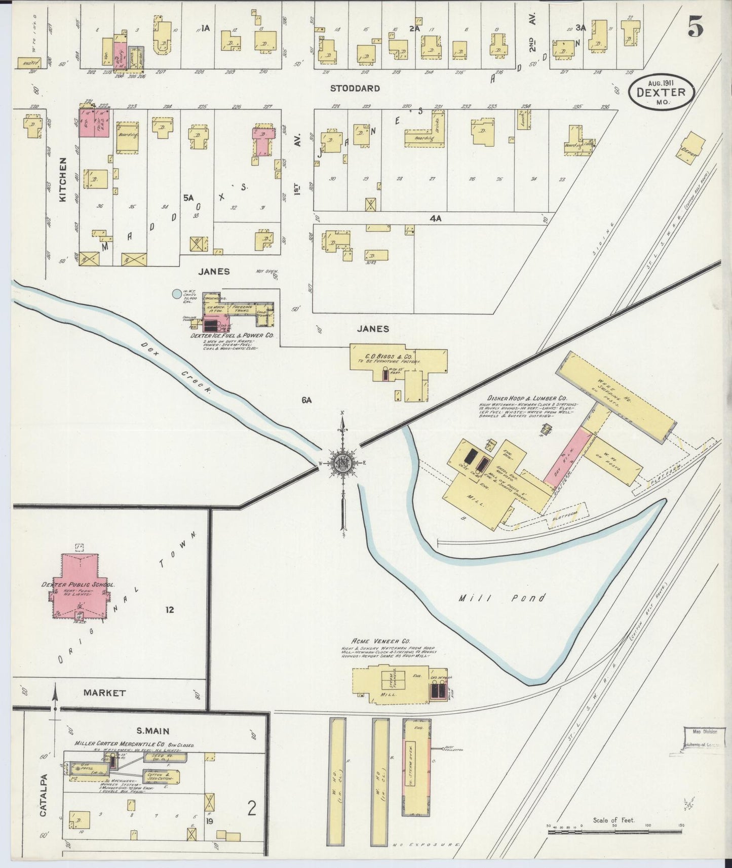 Sanborn Fire Insurance Map from Dexter, Stoddard County, Missouri (1911), Sheet #0005 - Complete Map Set gallery image, historic Sanborn map, vintage wall art, Missouri Missouri