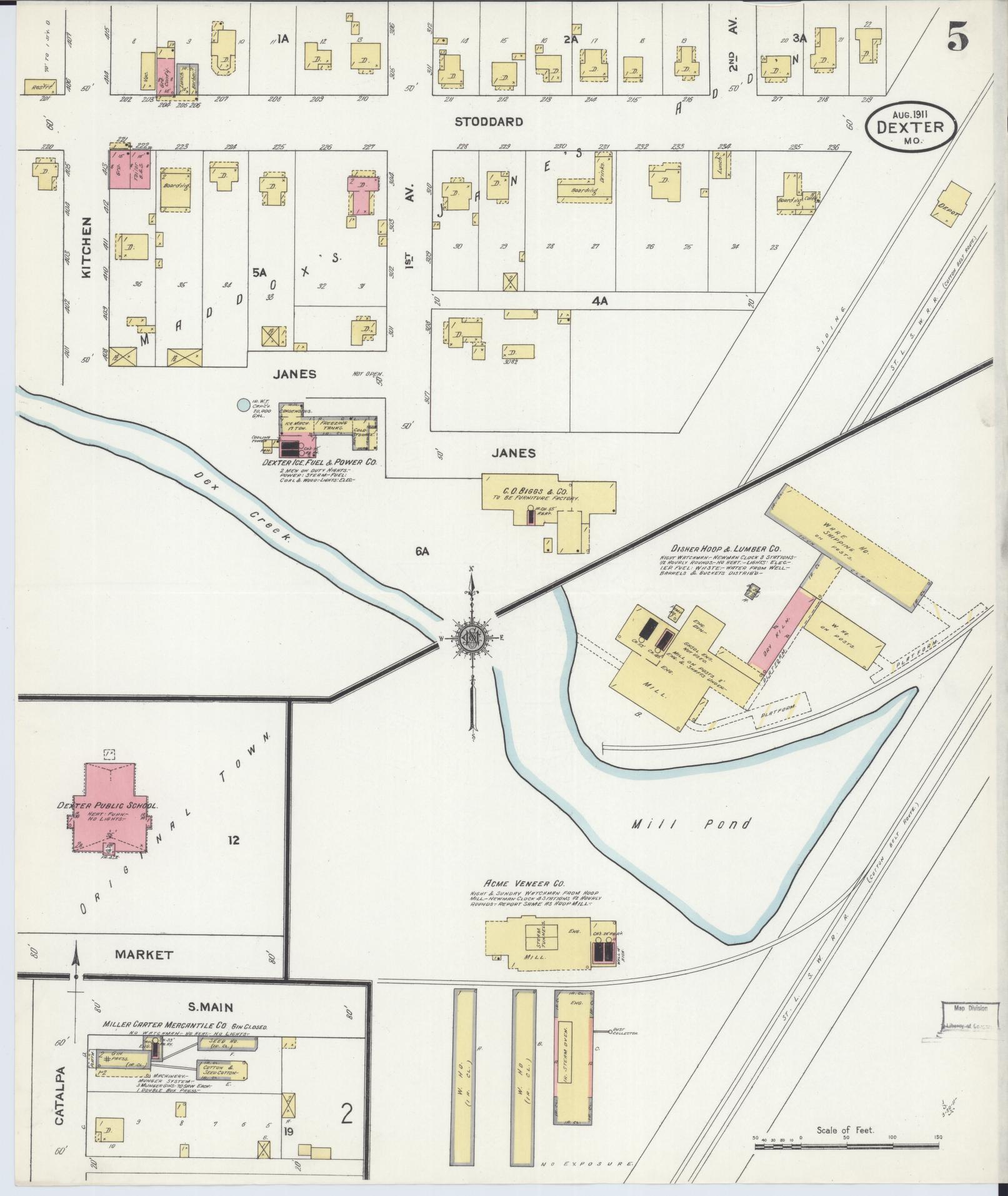 Sanborn Fire Insurance Map from Dexter, Stoddard County, Missouri (1911), Sheet #0005 - Complete Map Set gallery image, historic Sanborn map, vintage wall art, Missouri Missouri