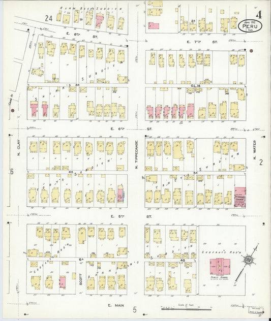 Sanborn Fire Insurance Map from Peru, Miami County, Indiana (1912), Sheet #0004 - Historic Sanborn Fire Insurance Map Print, vintage old map wall art, antique decor, genealogy gift, Indiana Indiana map