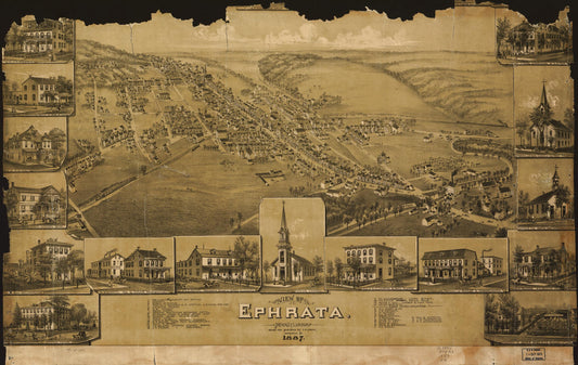 View of Ephrata, Pennsylvania. (1887) – Historic Bird’s-Eye View Panorama Print