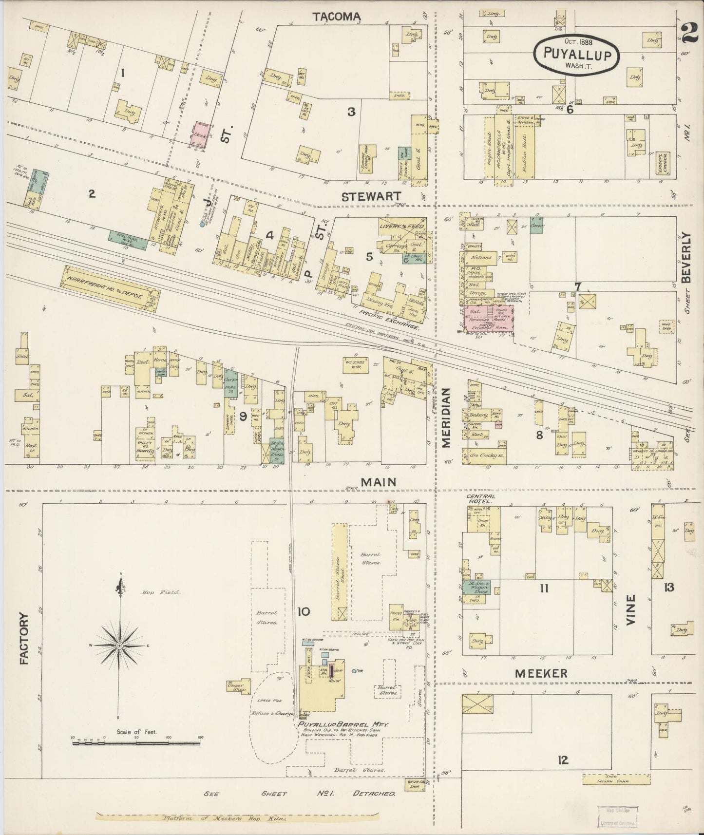 Sanborn Fire Insurance Map from Puyallup, Pierce County, Washington (1888), Sheet #0002 - Complete Map Set gallery image, historic Sanborn map, vintage wall art, Washington Washington