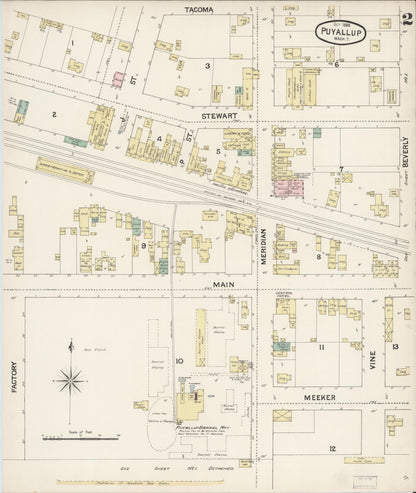 Sanborn Fire Insurance Map from Puyallup, Pierce County, Washington (1888), Sheet #0002 - Complete Map Set gallery image, historic Sanborn map, vintage wall art, Washington Washington